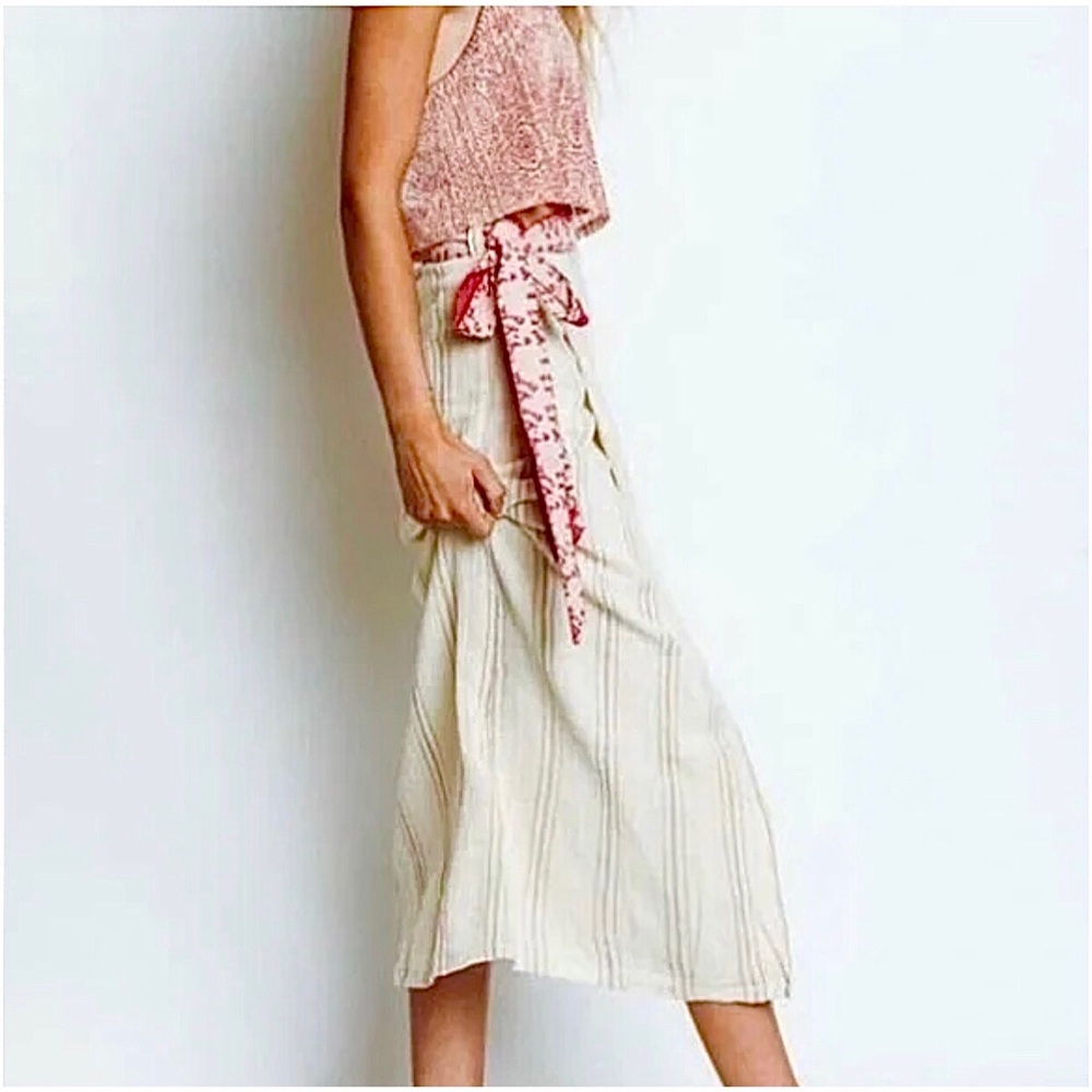 FREE PEOPLE Wrapped Around You Midi Skirt Floral Waist Tie